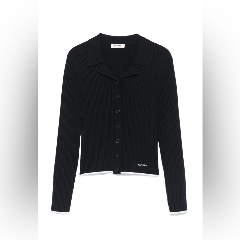 Sandro CROPPED POLO COLLAR CARDIGAN/ Size 0 - Picture 4 of 13